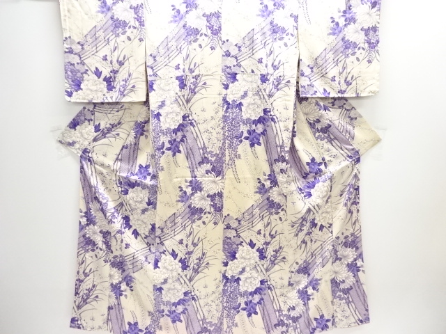 JAPANESE KIMONO / KOMON / SILK / FLORAL PLANTS